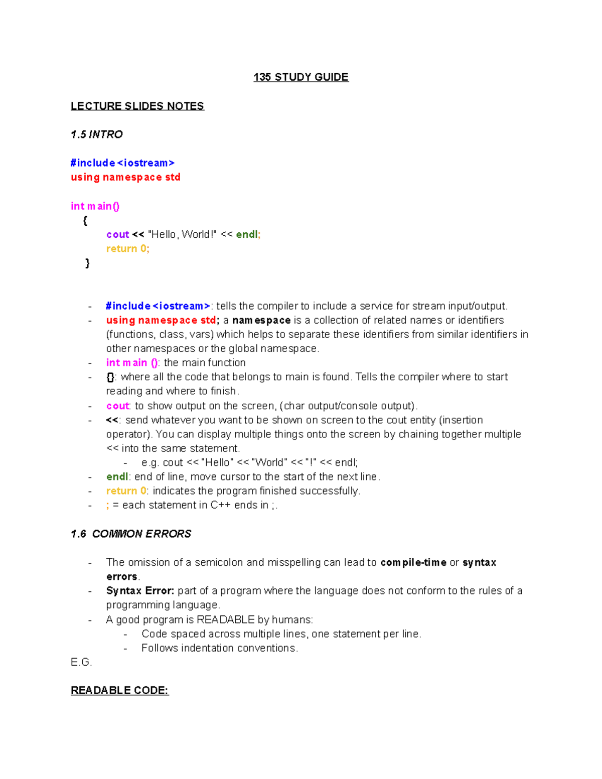 CS135 Study Guide - Up until unit 4 - 135 STUDY GUIDE LECTURE SLIDES ...