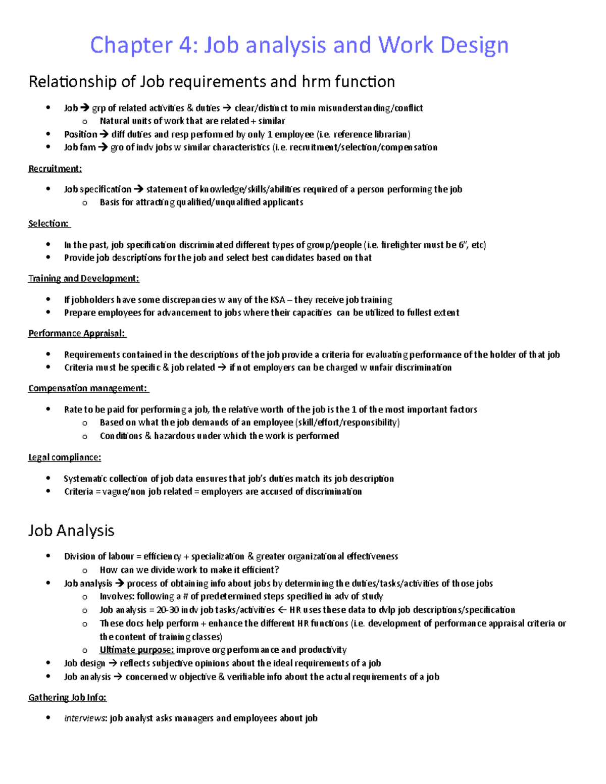Lecture Notes Lectures 4 Chapter 4 Job Analysis And Work Design