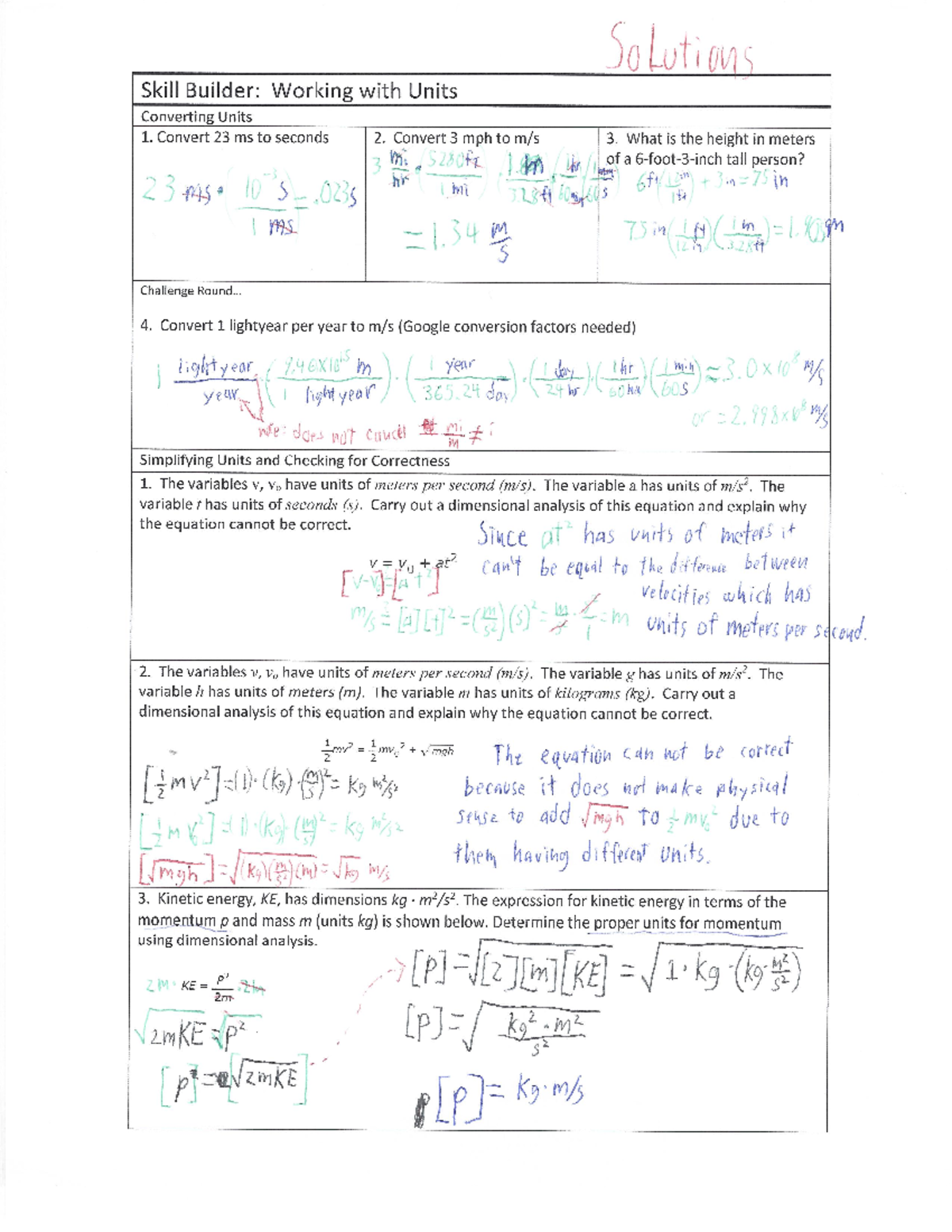 Working With Units Solutions - Cig. JoLutions Skill Builder: Working ...