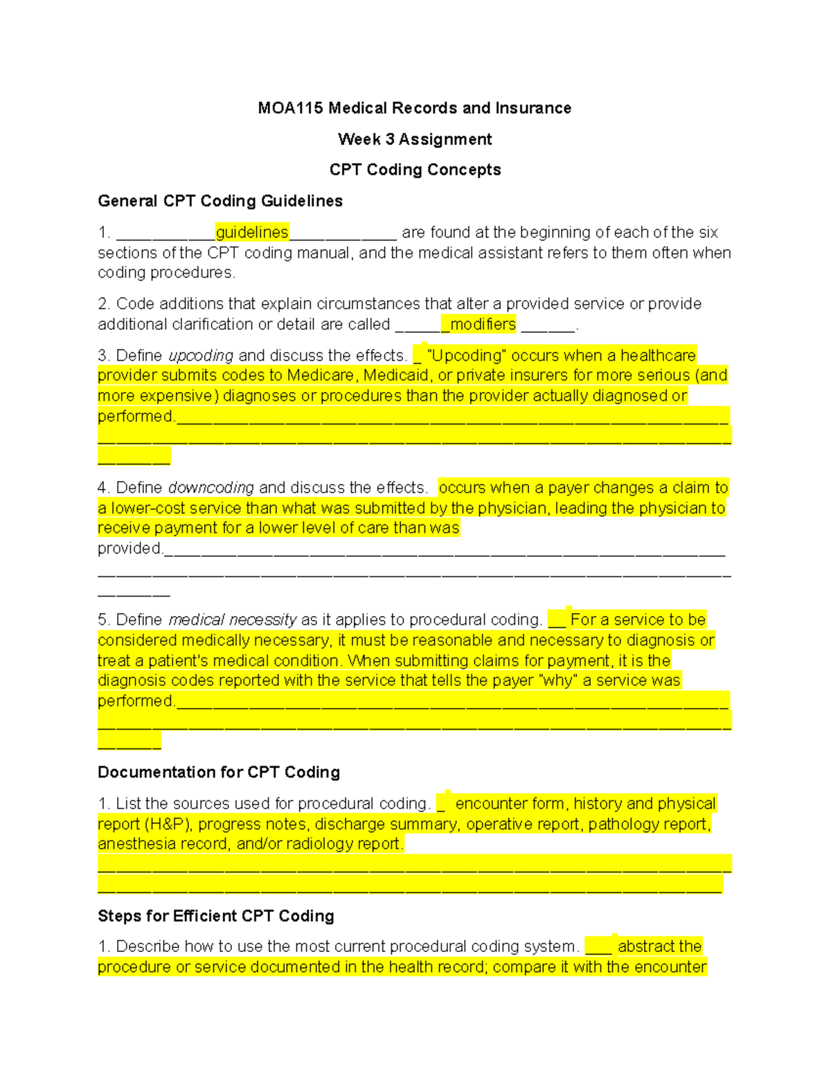 MOA115 Week 3 Assignment (Ashley Husk) (Online) - MOA115 Medical ...