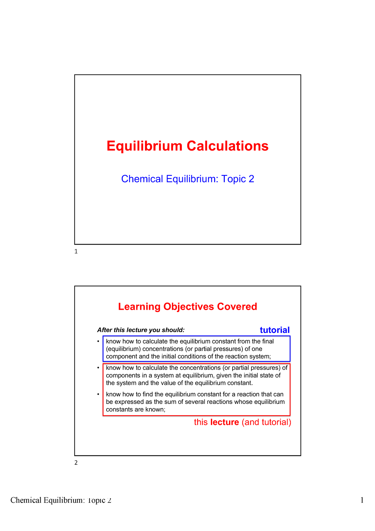 Chemical Equlibruium - Topic 2 - Equilibrium Calculations Chemical ...