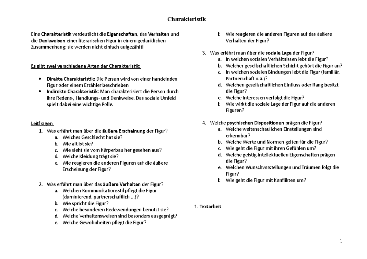 Charakteristik - Personen im Buch charakterisieren - Charakteristik ...