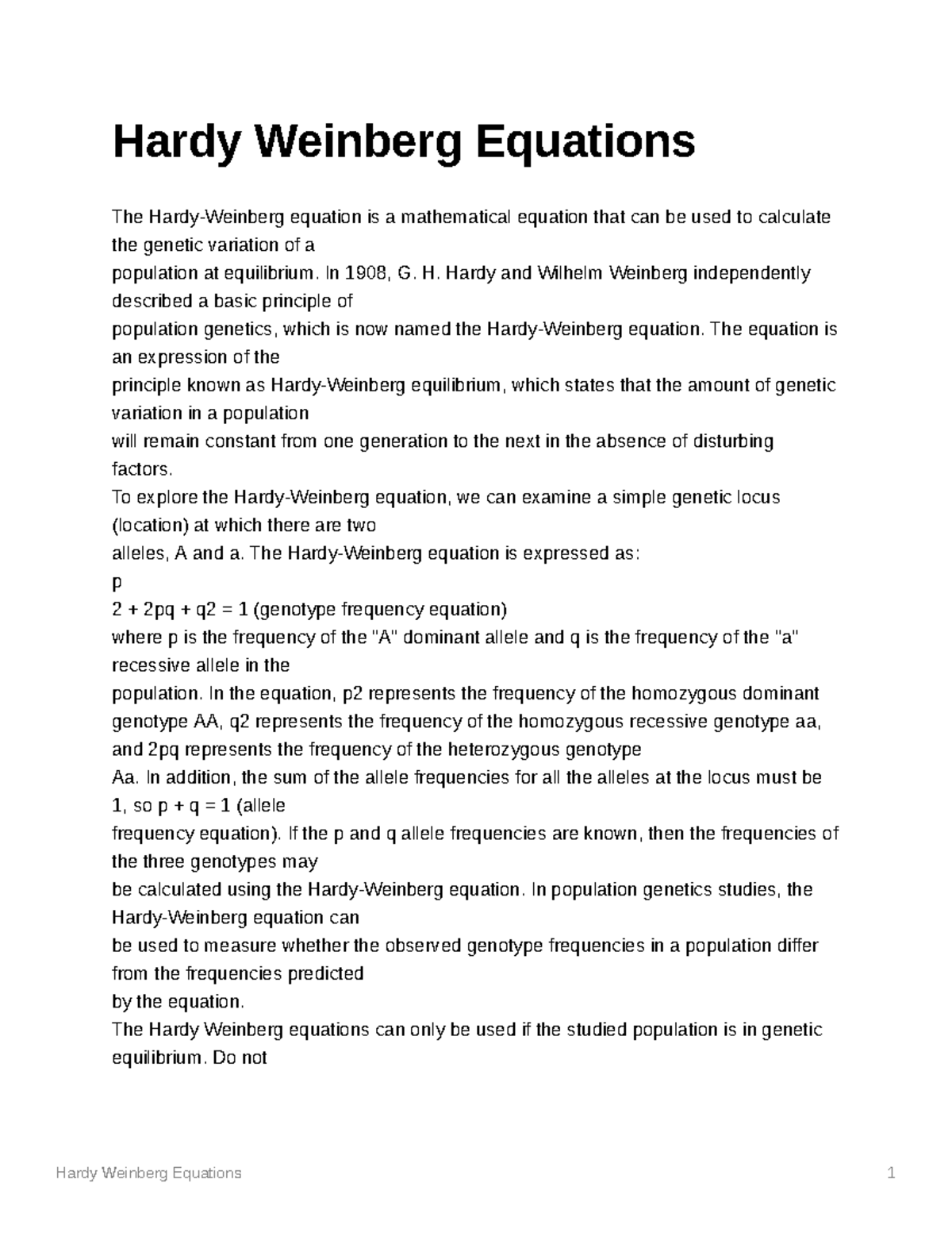 Hardy Weinberg Equations - In 1908, G. H. Hardy and Wilhelm Weinberg ...