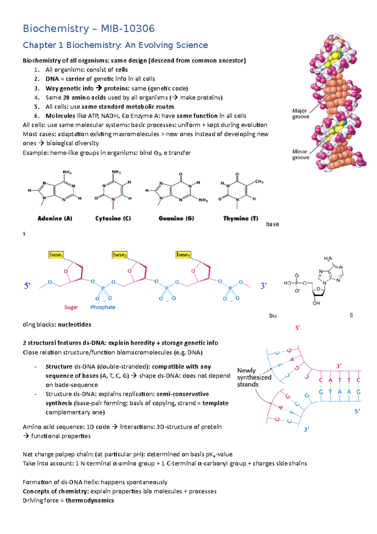 Summary Biochemistry Final - Biochemistry Chapter 1 Biochemistry: An ...