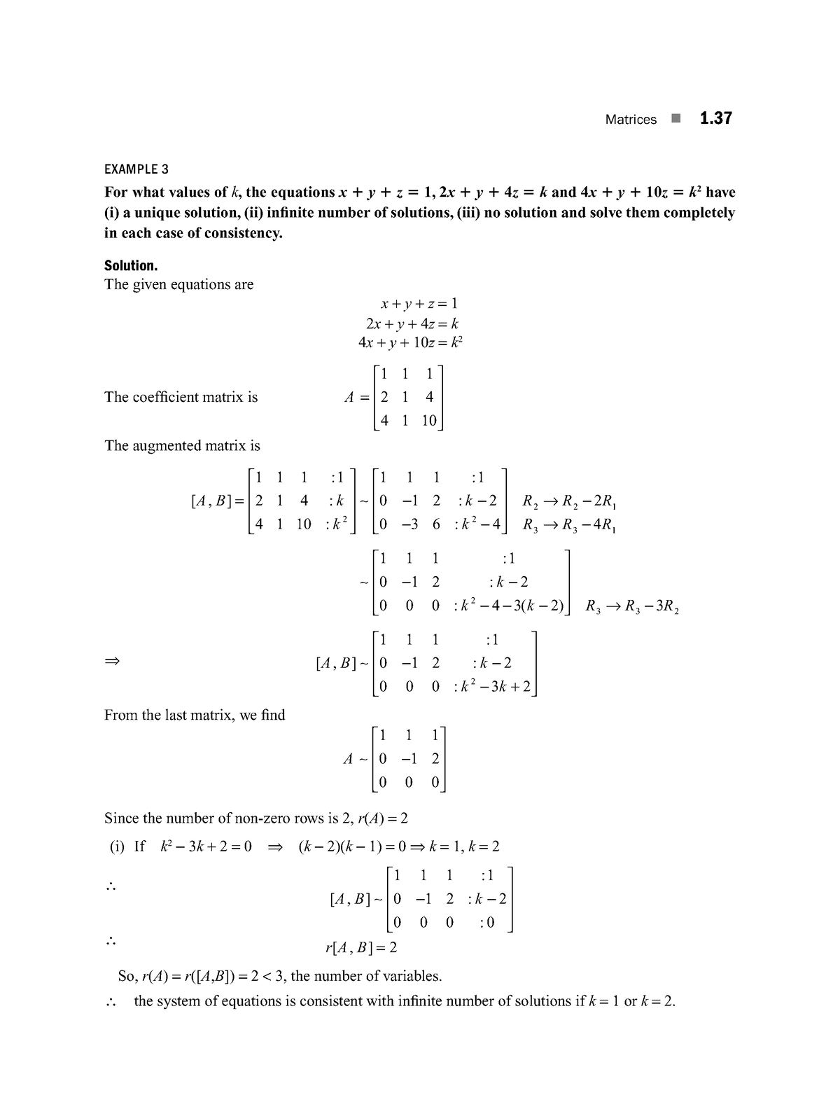 Engineering Mathematics-13 - Matrices 1. EXAMPLE 3 For what values of k ...