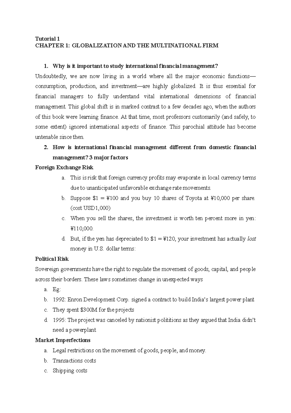 Tutorial 1 questions - Tutorial 1 CHAPTER 1: GLOBALIZATION AND THE ...