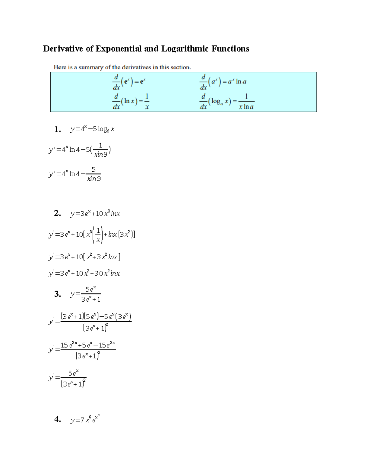 Derivative of exponential and logarithmic functions - BS Computer ...