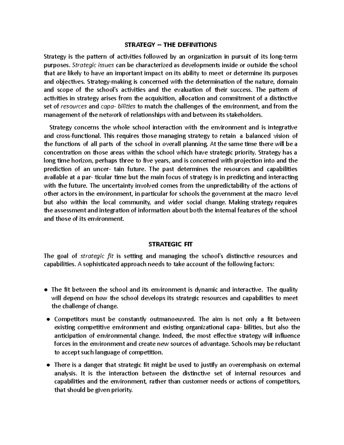Strategy - STRATEGY – THE DEFINITIONS Strategy is the pattern of ...