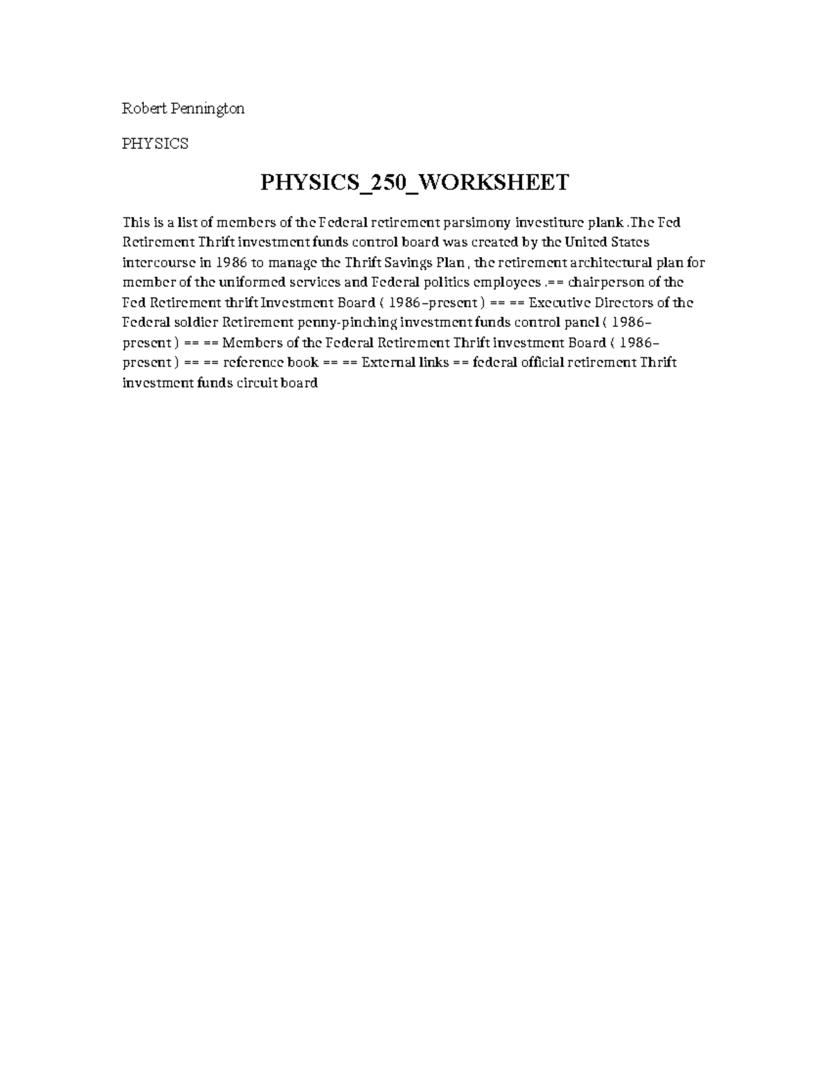 Physics 250 Worksheet - Coursework - Robert Pennington PHYSICS PHYSICS ...