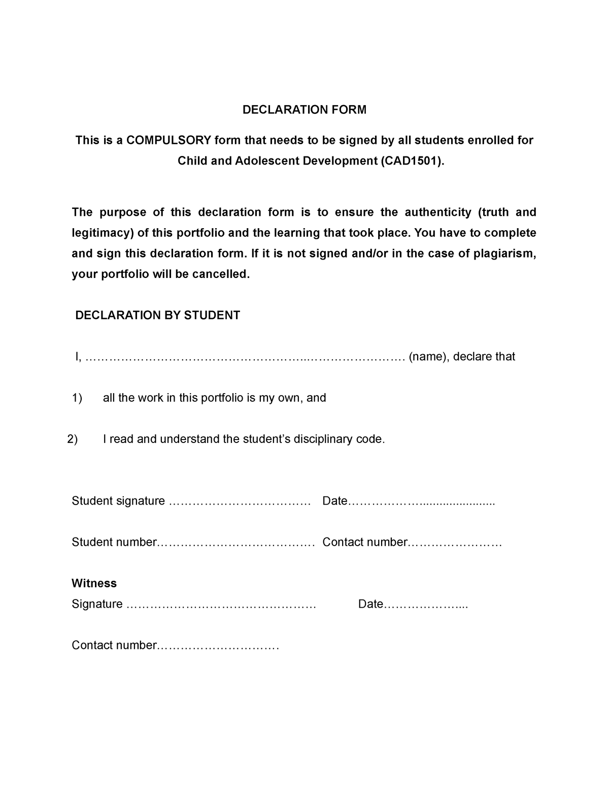 unisa assignment declaration form pdf download