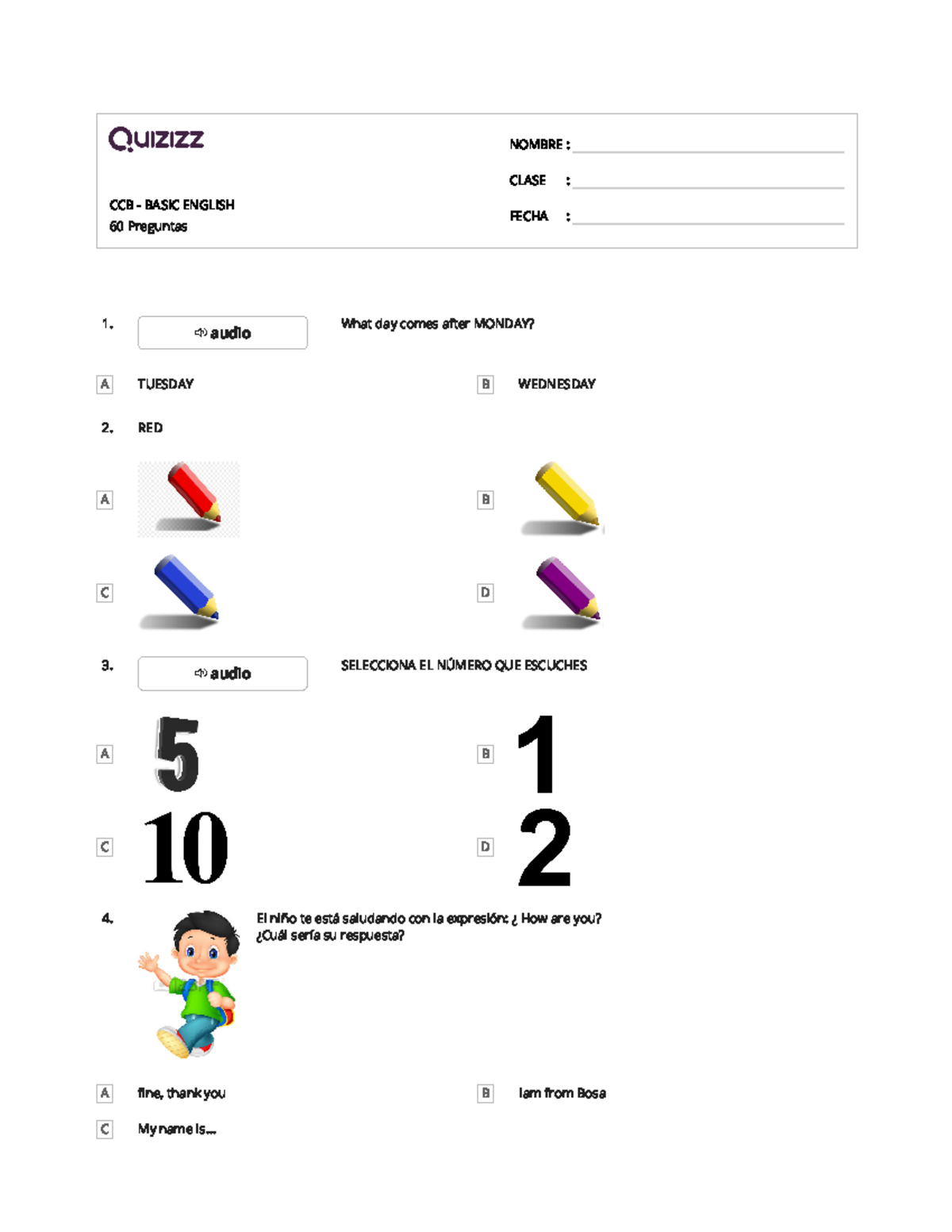 CCB - Basic English - estudiar - CCB - BASIC ENGLISH 60 Preguntas ...