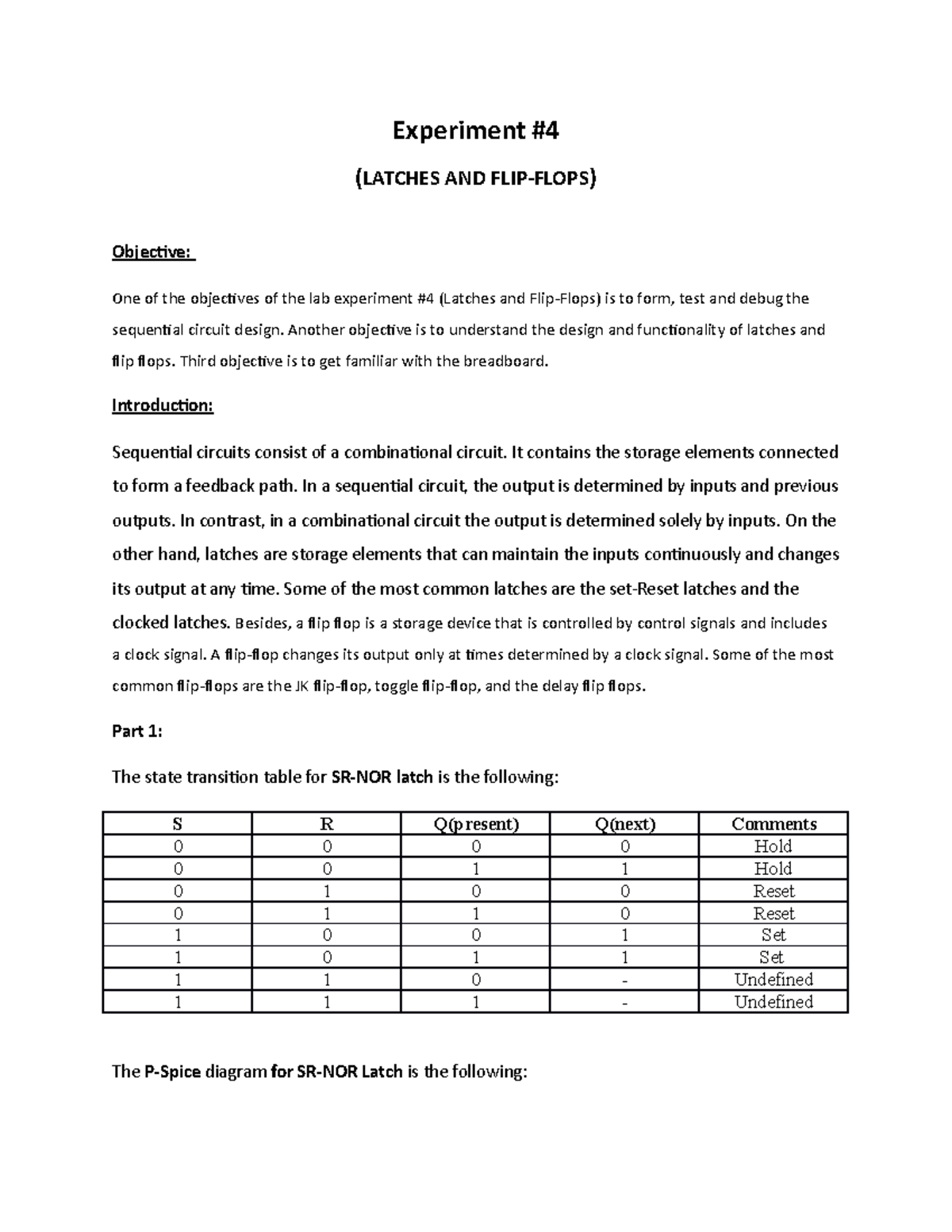 Lab 4 lab protocol Experiment (LATCHES AND FLIPFLOPS) Objective