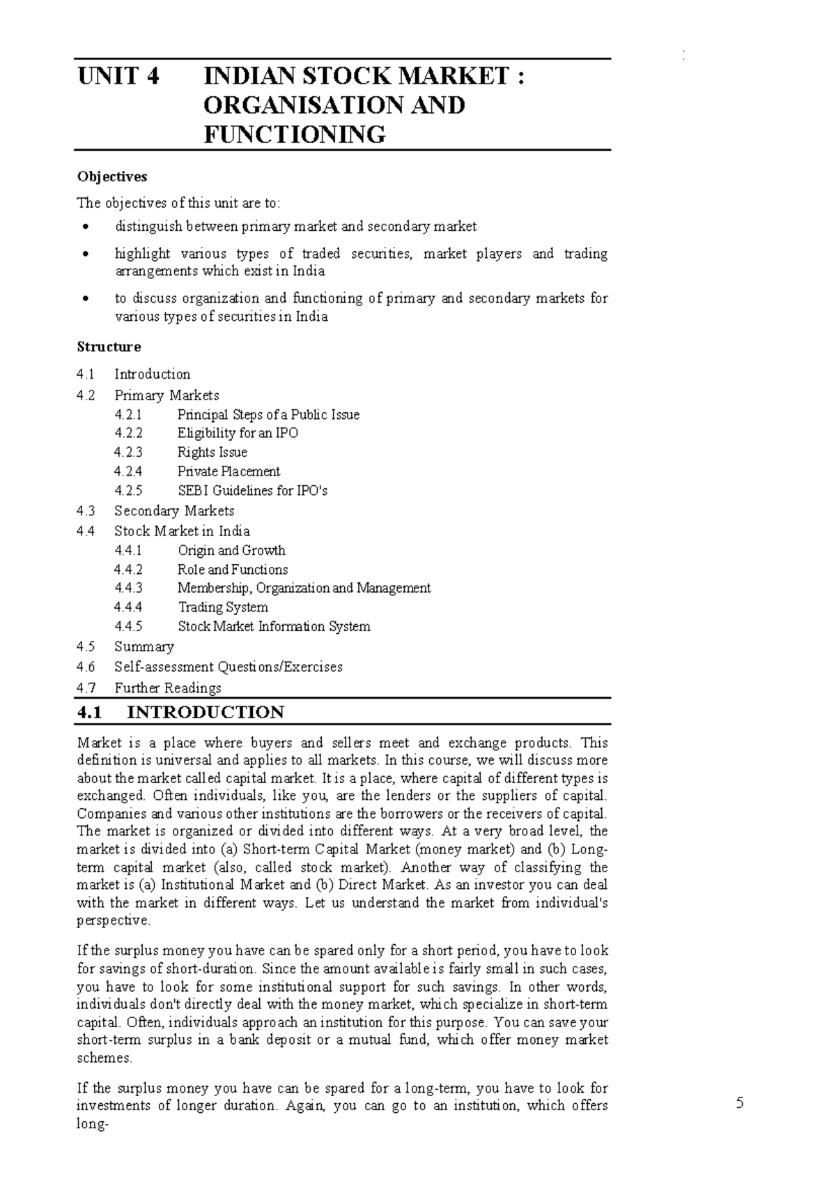 Unit-4 - edpm lec notes - 5 Indian Stock Market : Organisation and ...