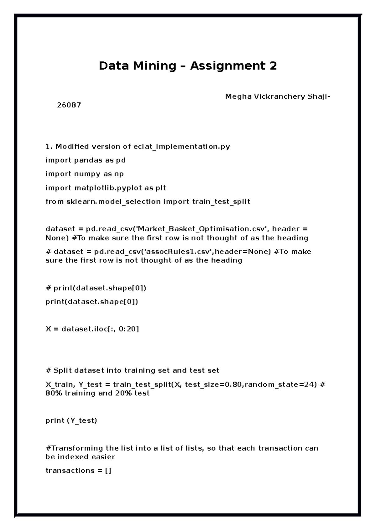 Megha 26087 ass2 - Mandatory - Data Mining – Assignment 2 Megha ...