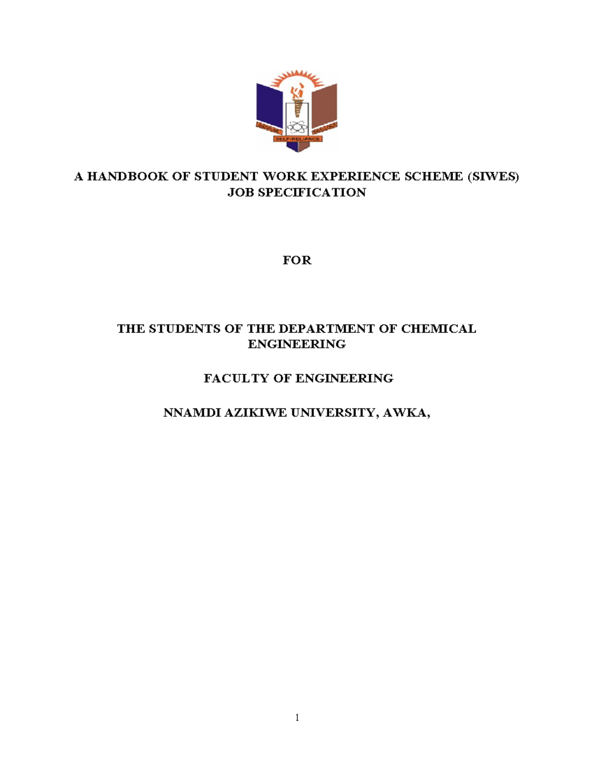 CHE Siwes JOB Specification-1 - A HANDBOOK OF STUDENT WORK EXPERIENCE ...
