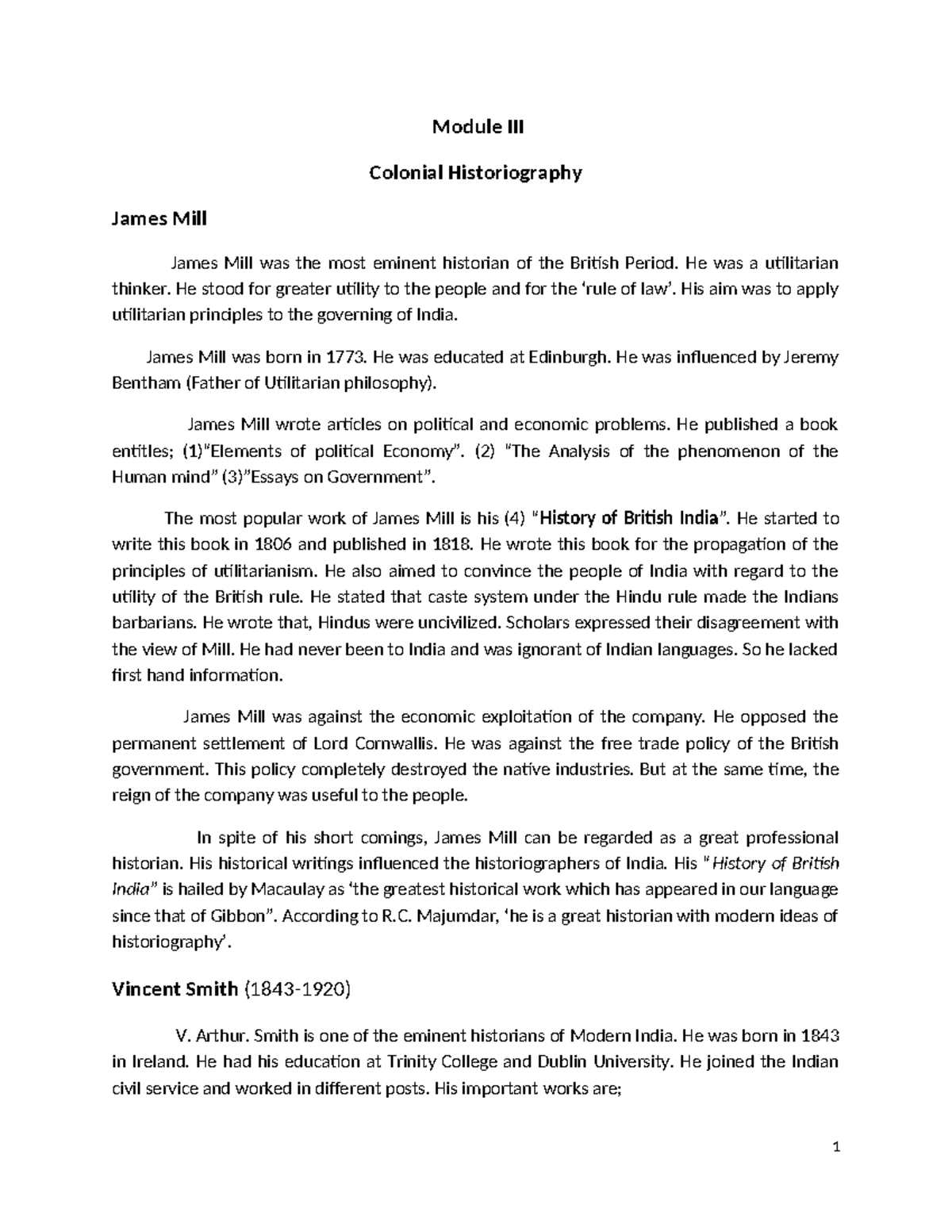 6th sem histo. III module Module III Colonial Historiography James