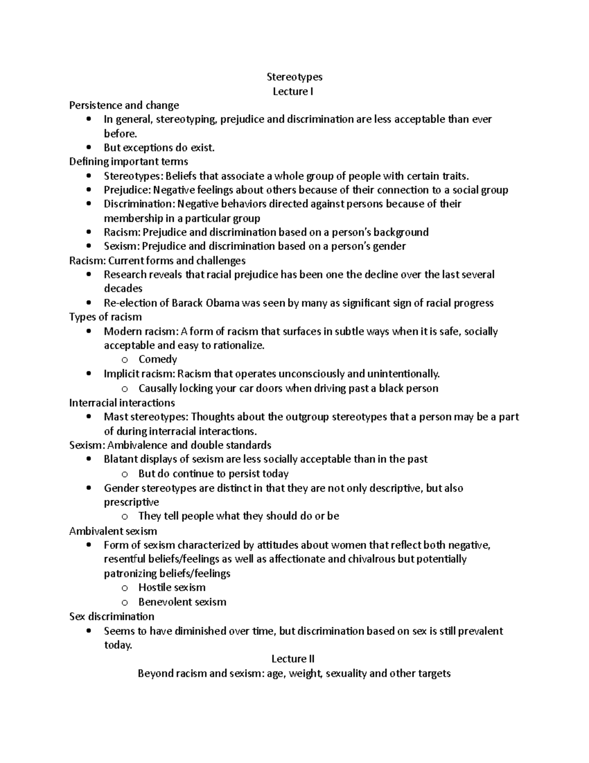 Chapter 5 - Lecture notes 5 - Stereotypes Lecture I Persistence and ...