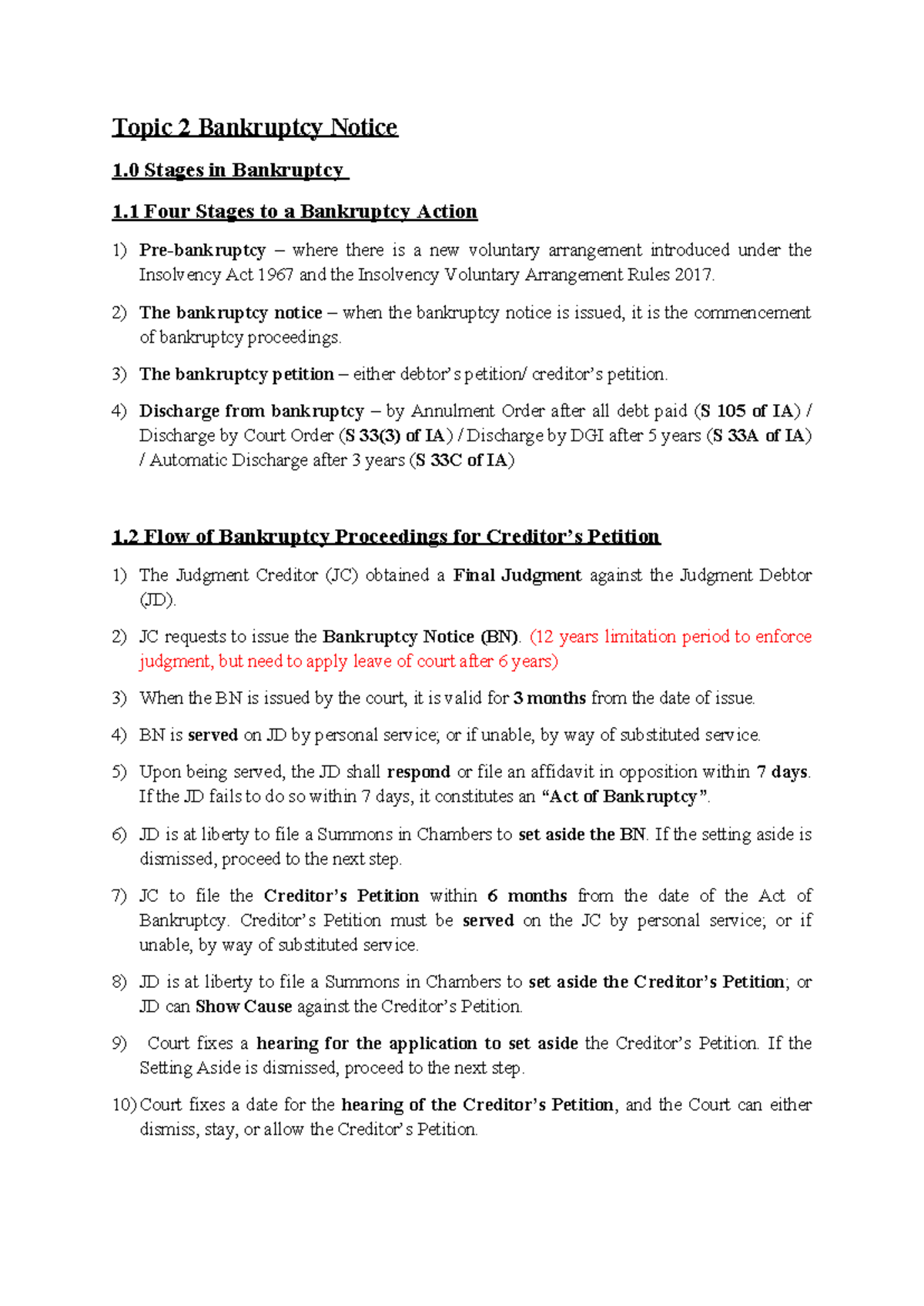 Law Of Insolvency Topic 2 Bankruptcy Notice Topic 2 Bankruptcy Notice