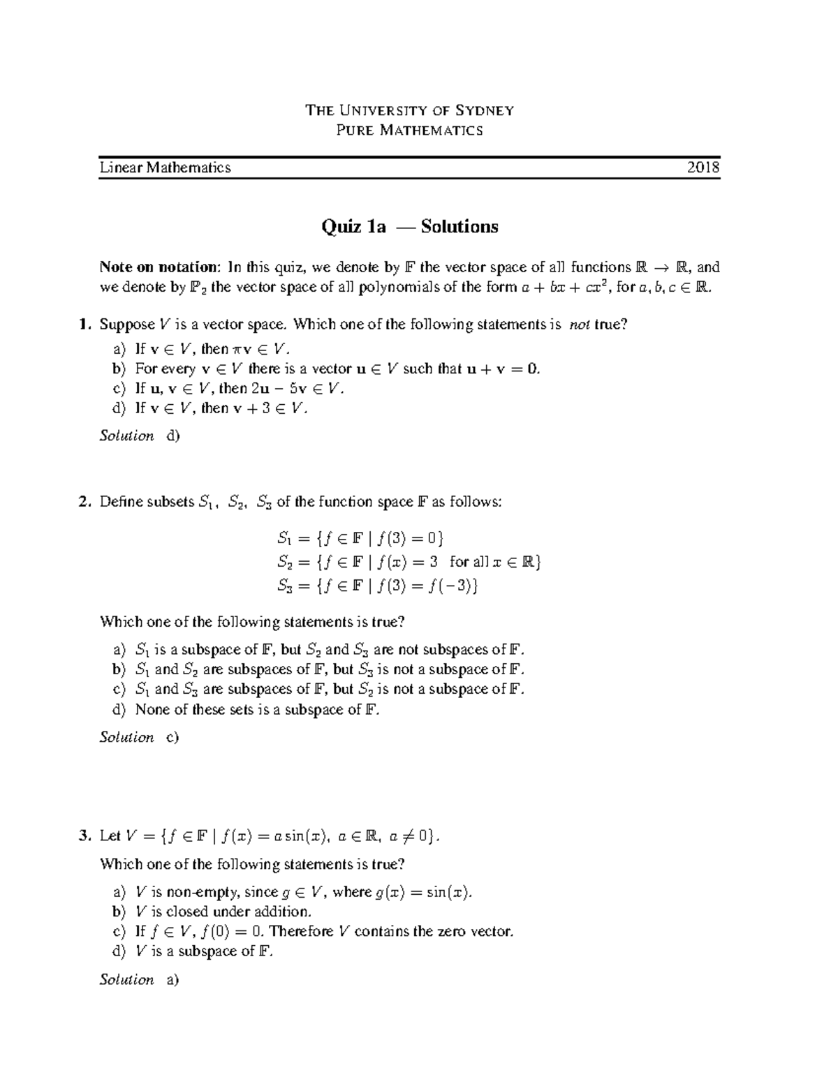 Quiz A 18 Answers Math61 Usyd Studocu