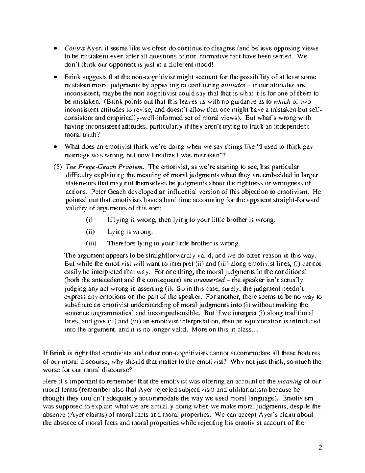 Ethics – Handout 4 Brink, “The Form and Content of Moral Judgments ...