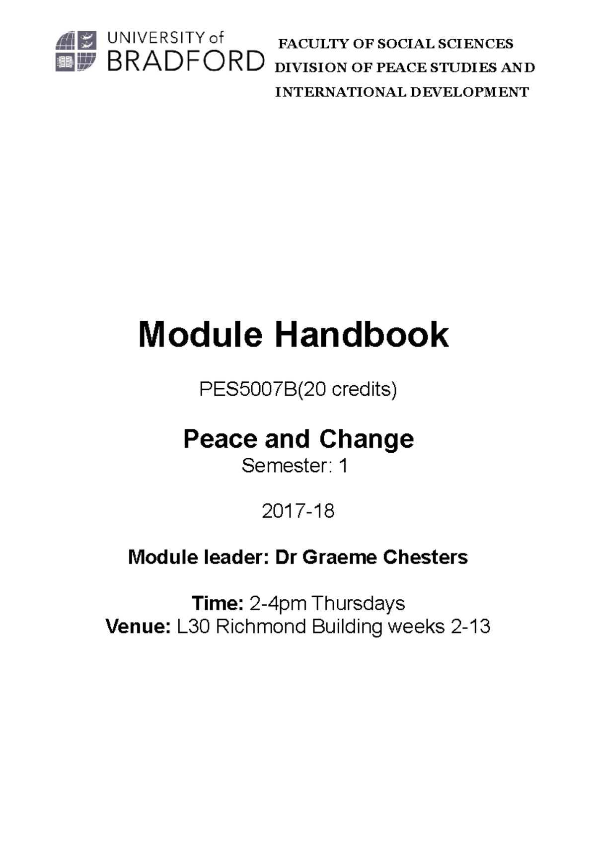 P&C 2017 handbook - FACULTY OF SOCIAL SCIENCES DIVISION OF PEACE ...