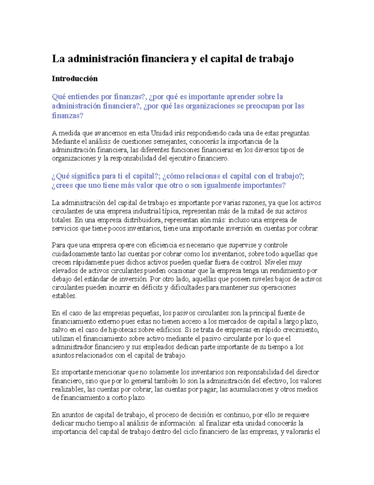 Administracion La Administraci N Del Capital De Trabajo Es Importante