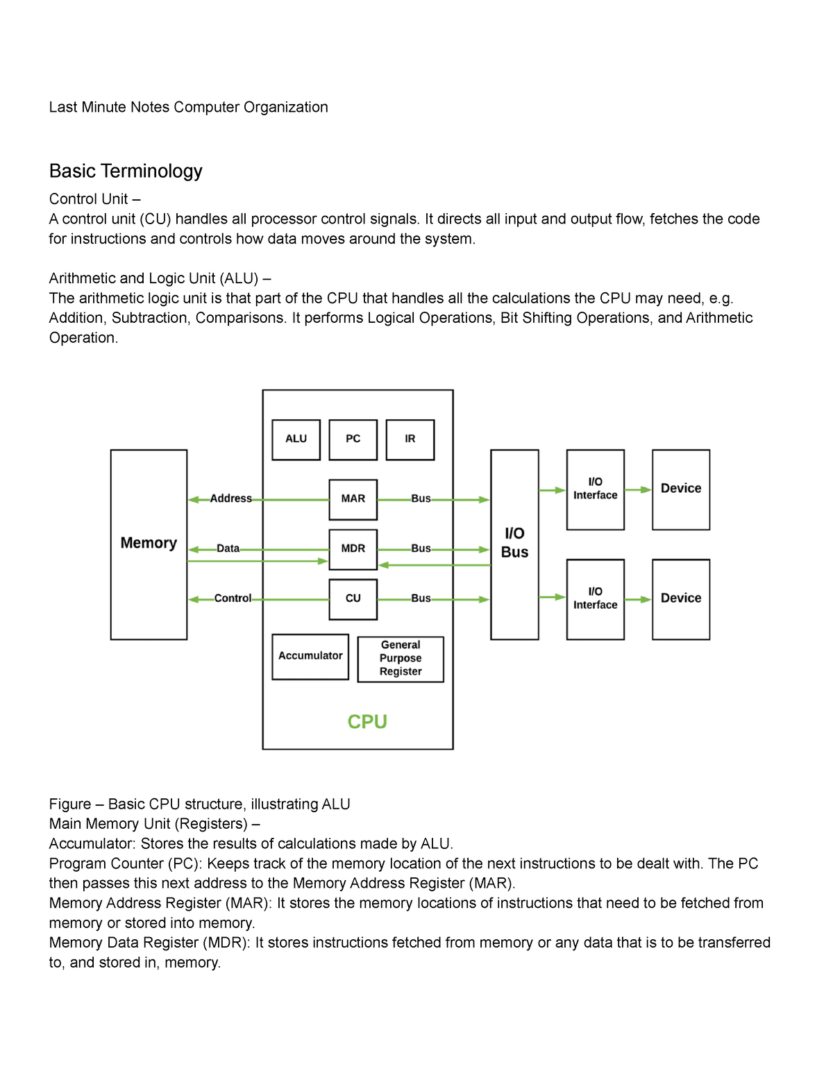 Last Minute Notes Computer Organization - It Directs All Input And ...