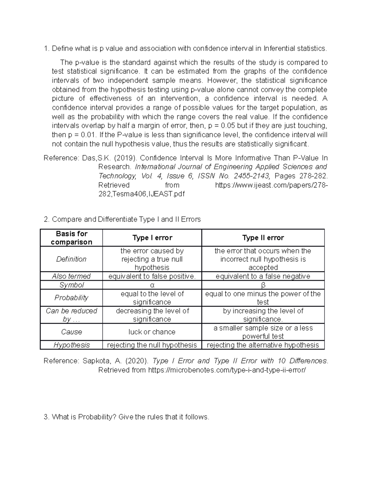 Biostatistics & Epidemiology - Assignment 2 - Define what is p value ...