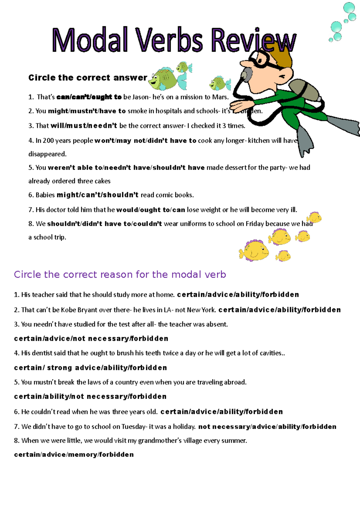 Allmodalverbspluskey 74393 .practice Circle the correct answer