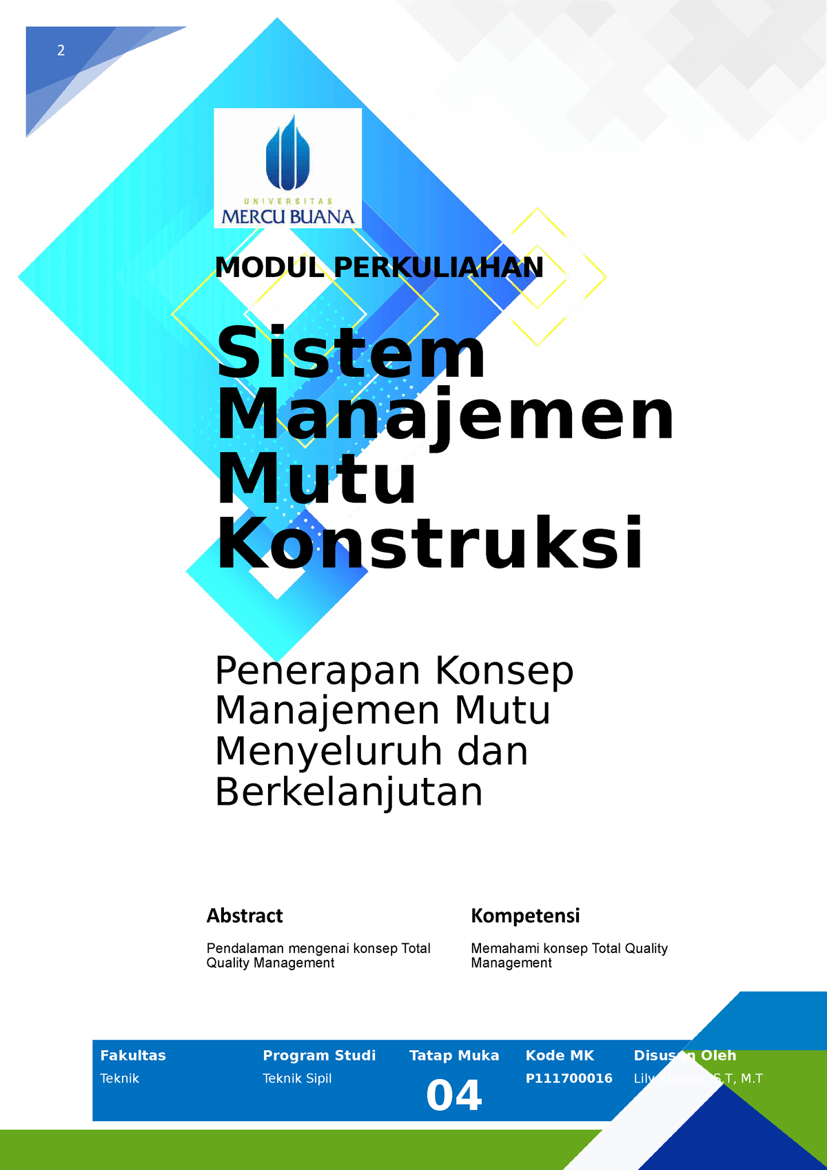 Modul 4 Sistem Manajemen Mutu Konstruksi - ####### 2 MODUL PERKULIAHAN ...