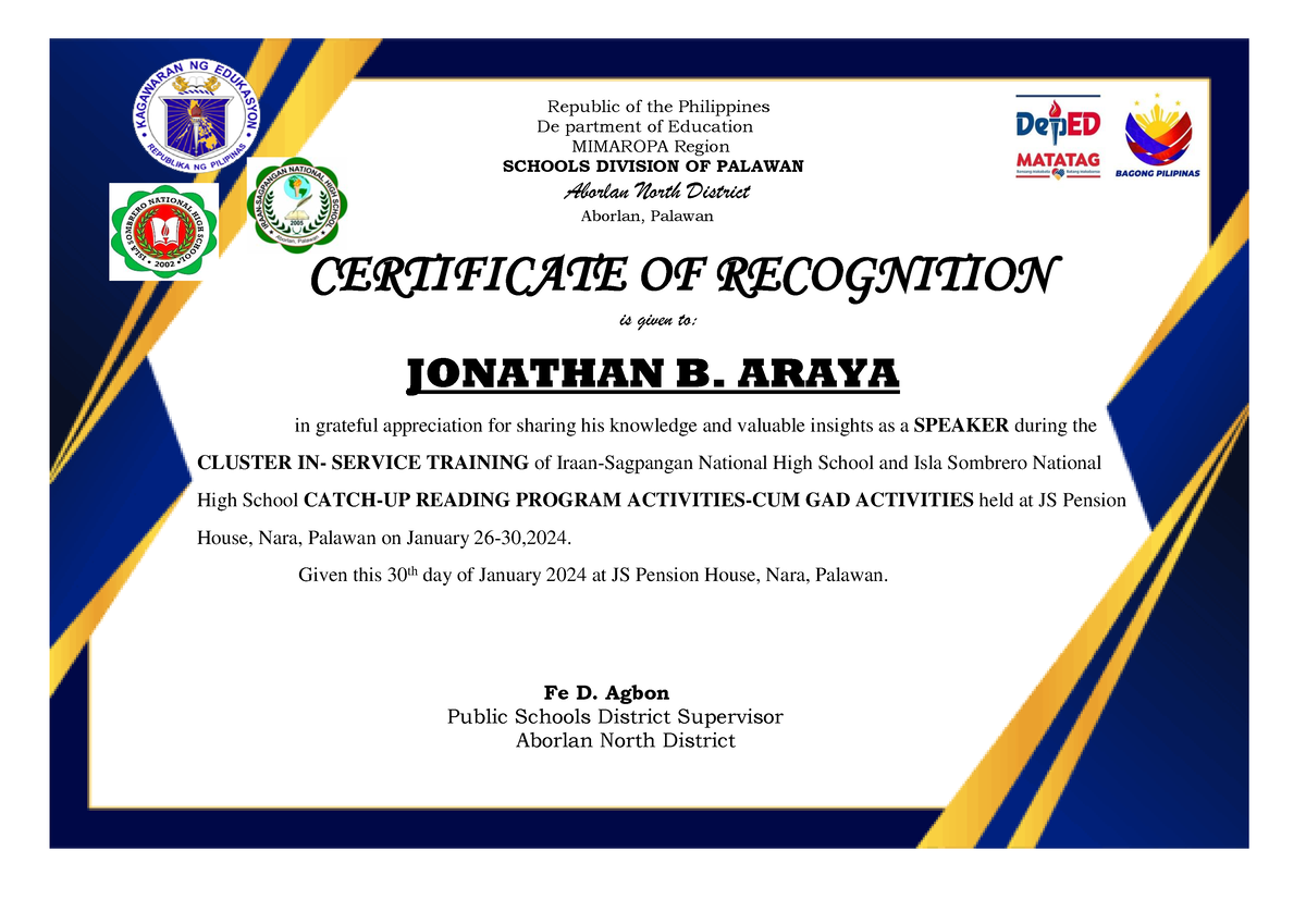 Certificate recognition -Sir-Jo Mam-Eden - Republic of the Philippines ...