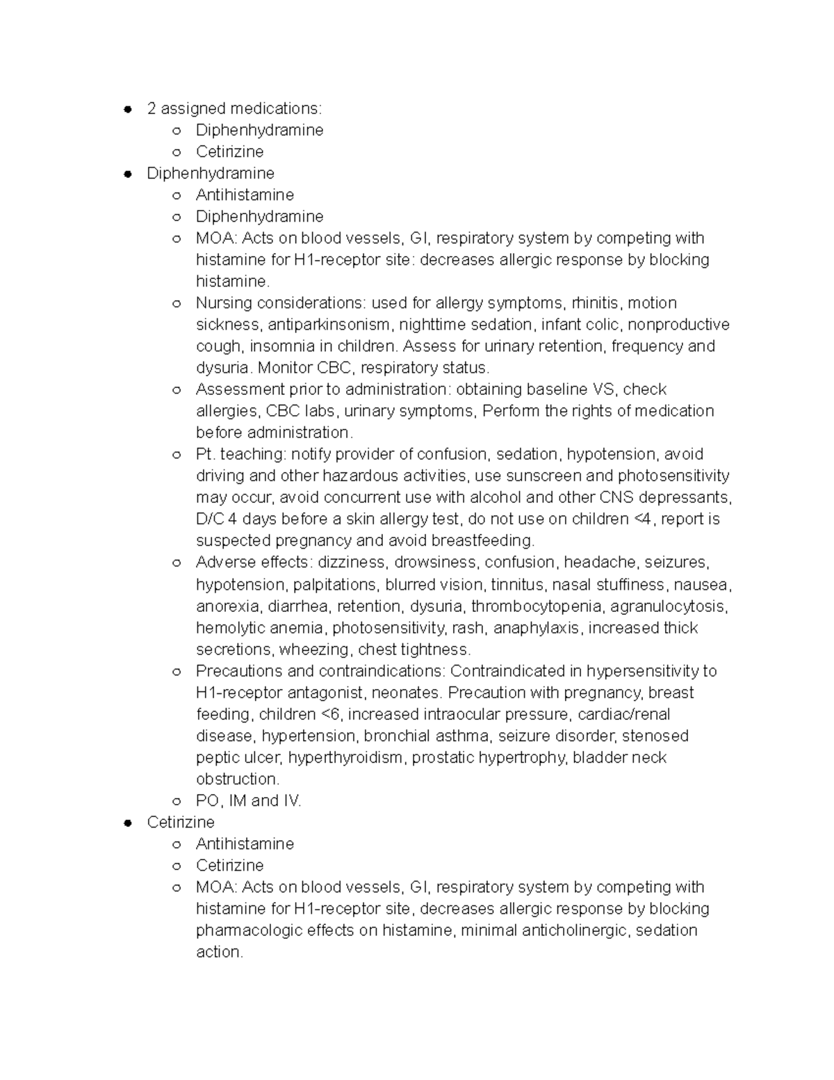 Med Surg II - Immunology - 2 assigned medications: Diphenhydramine ...