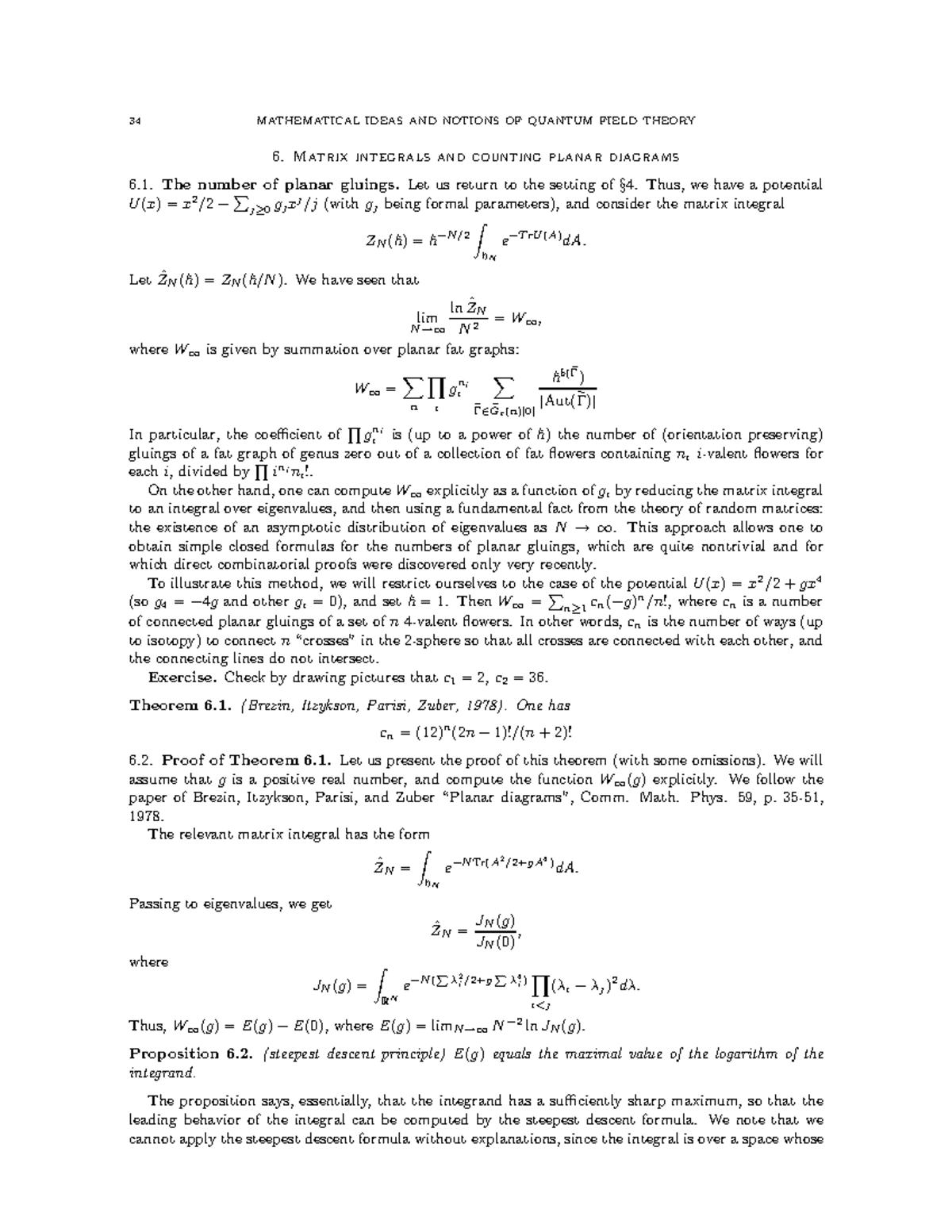 6. Matrix integrals and counting planar diagrams - 34 MATHEMATICAL ...