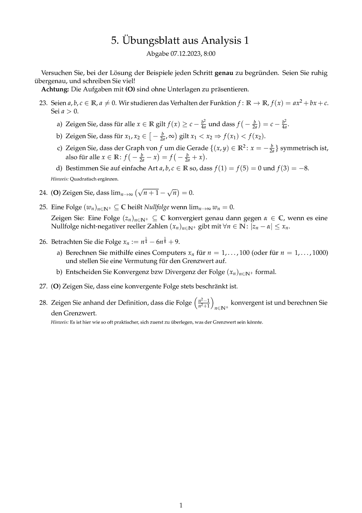 Übungsblatt 5 (Übungen Für Analysis 1) - Ubungsblatt Aus Analysis 1 ̈ ...