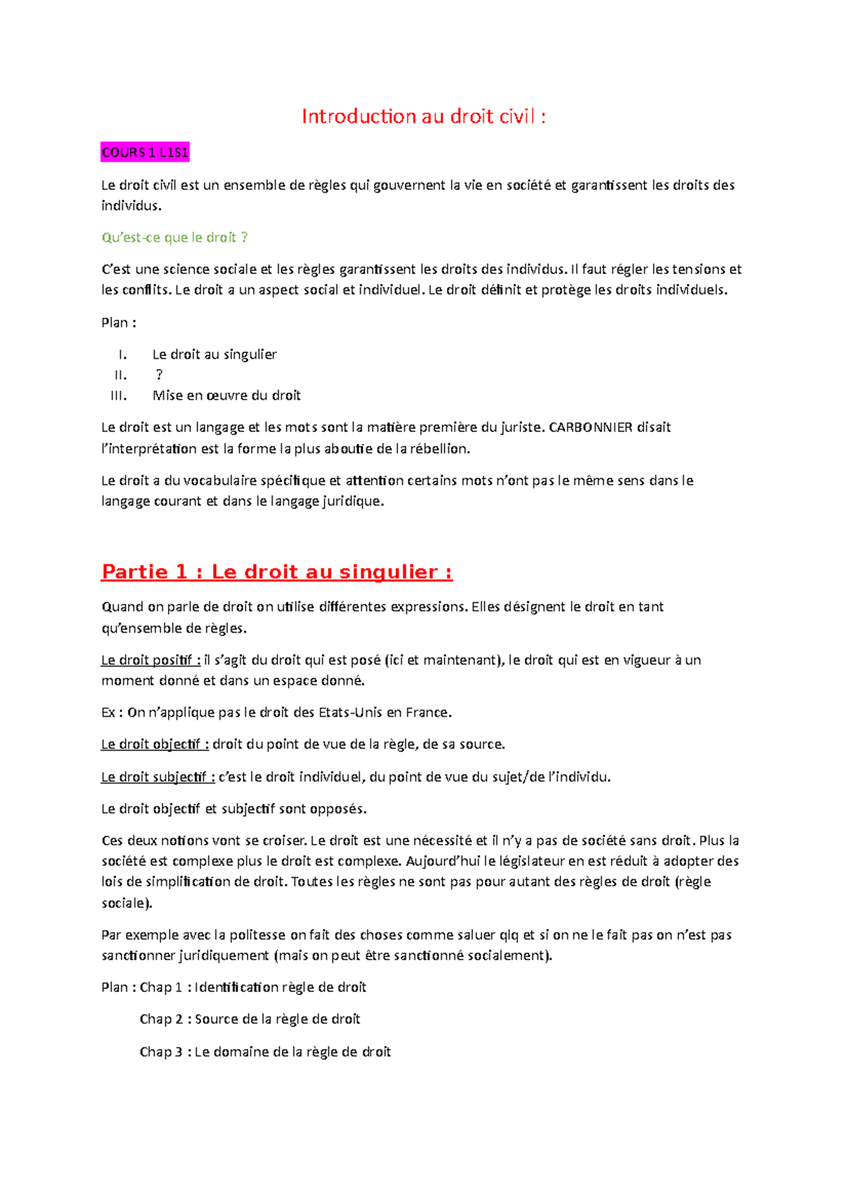Introduction au droit civil partie 1 - Introduction au droit civil ...