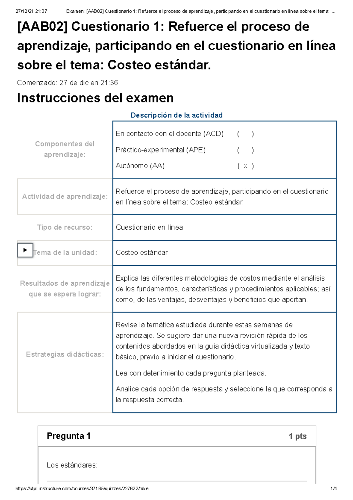 Examen [AAB02] Cuestionario 1 Refuerce El Proceso De Aprendizaje ...