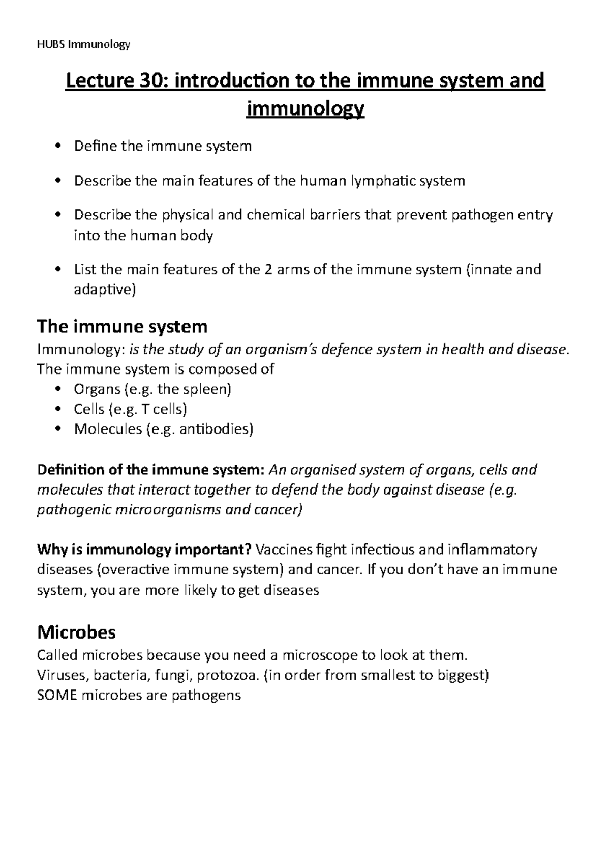 Immunsystem - a few notes - Lecture 30: introduction to the immune ...