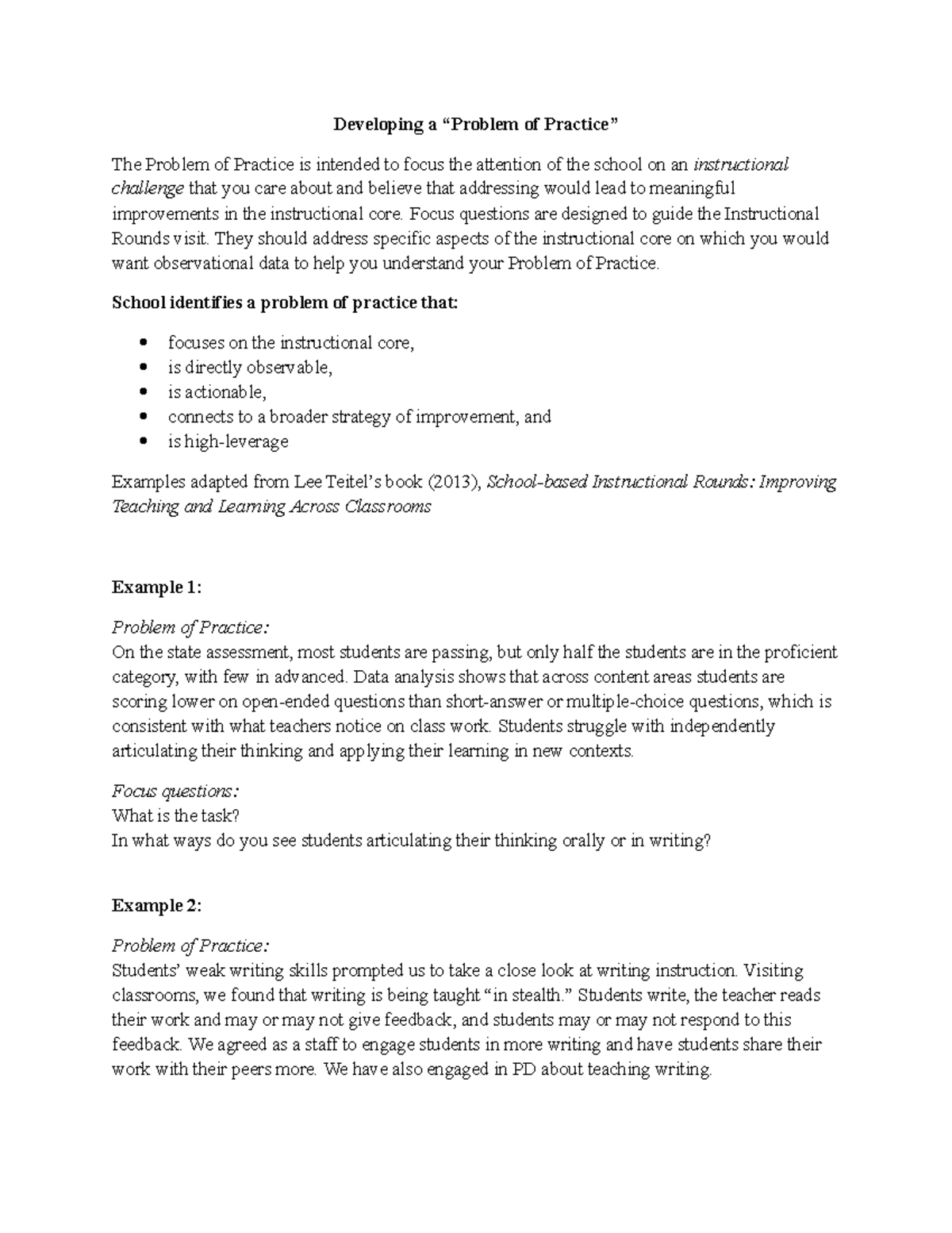 Problem Of Practice Protocol