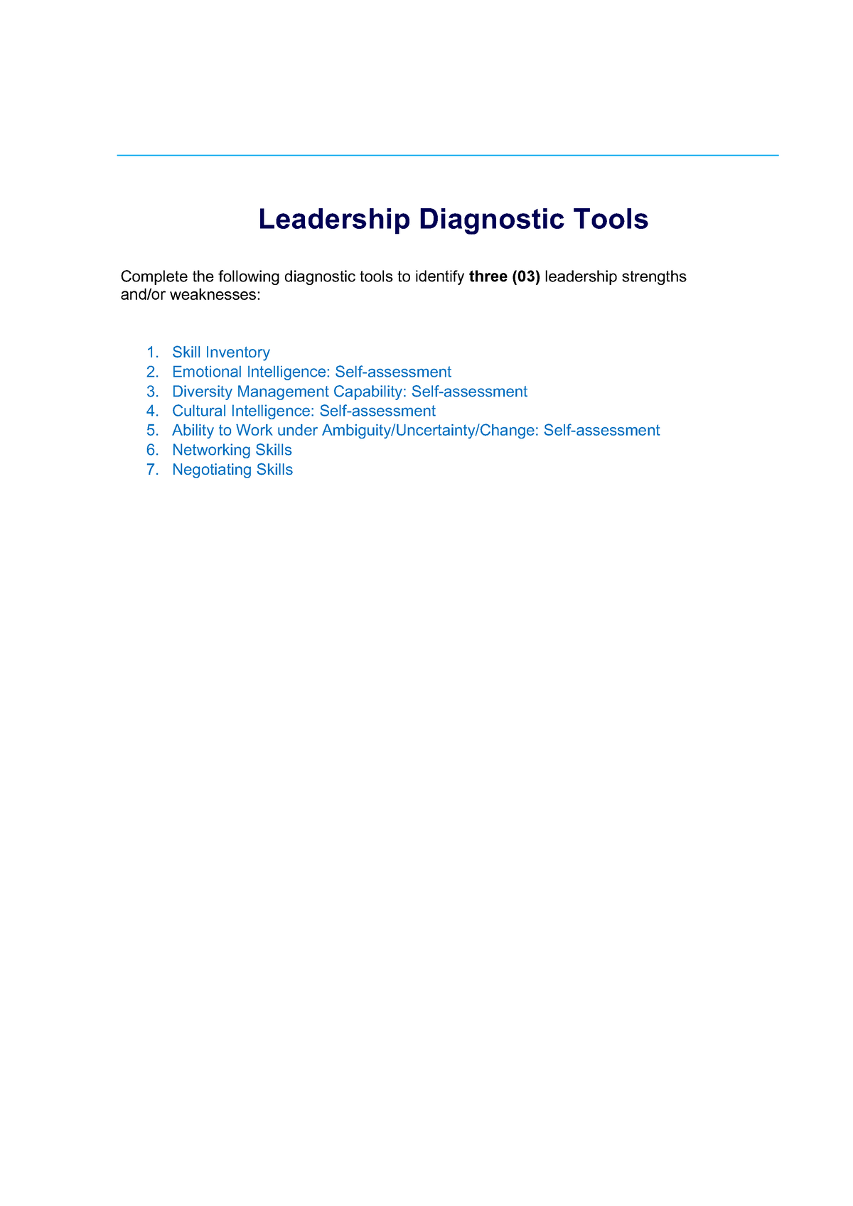 Print - leader - Leadership Diagnostic Tools Complete the following ...