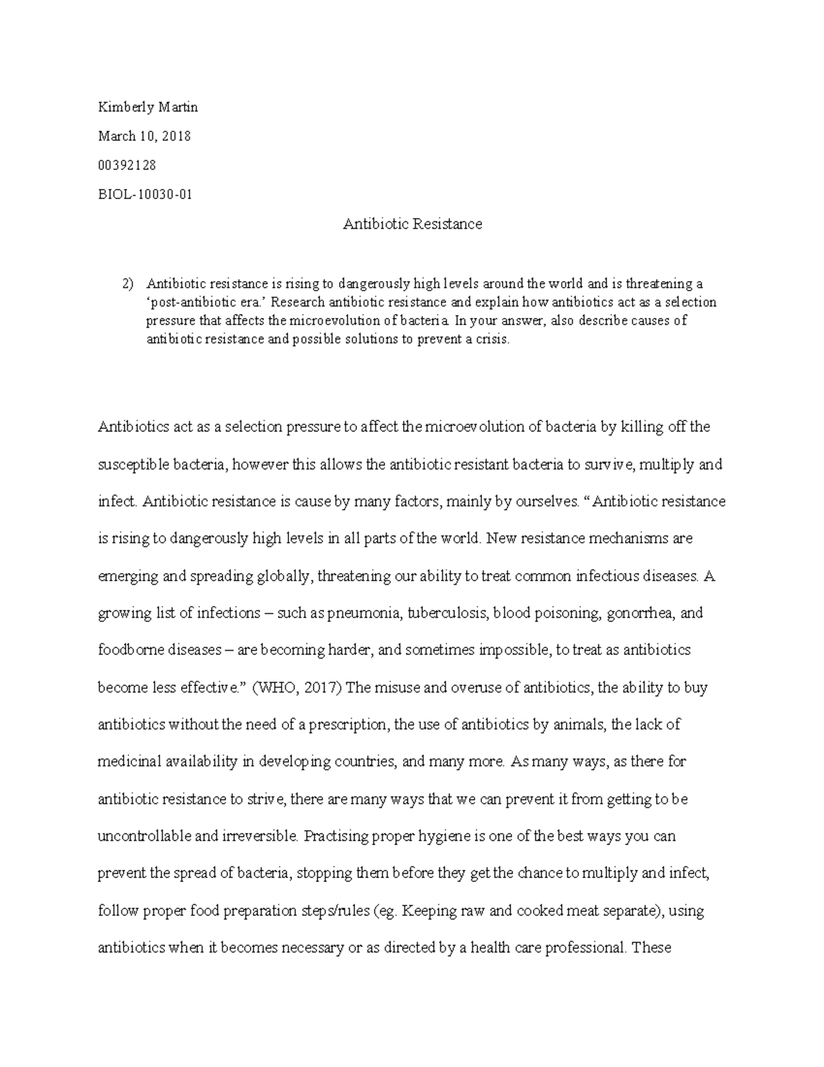 Evolution Antibiotic Resistance Kimberly Martin March 10 2018