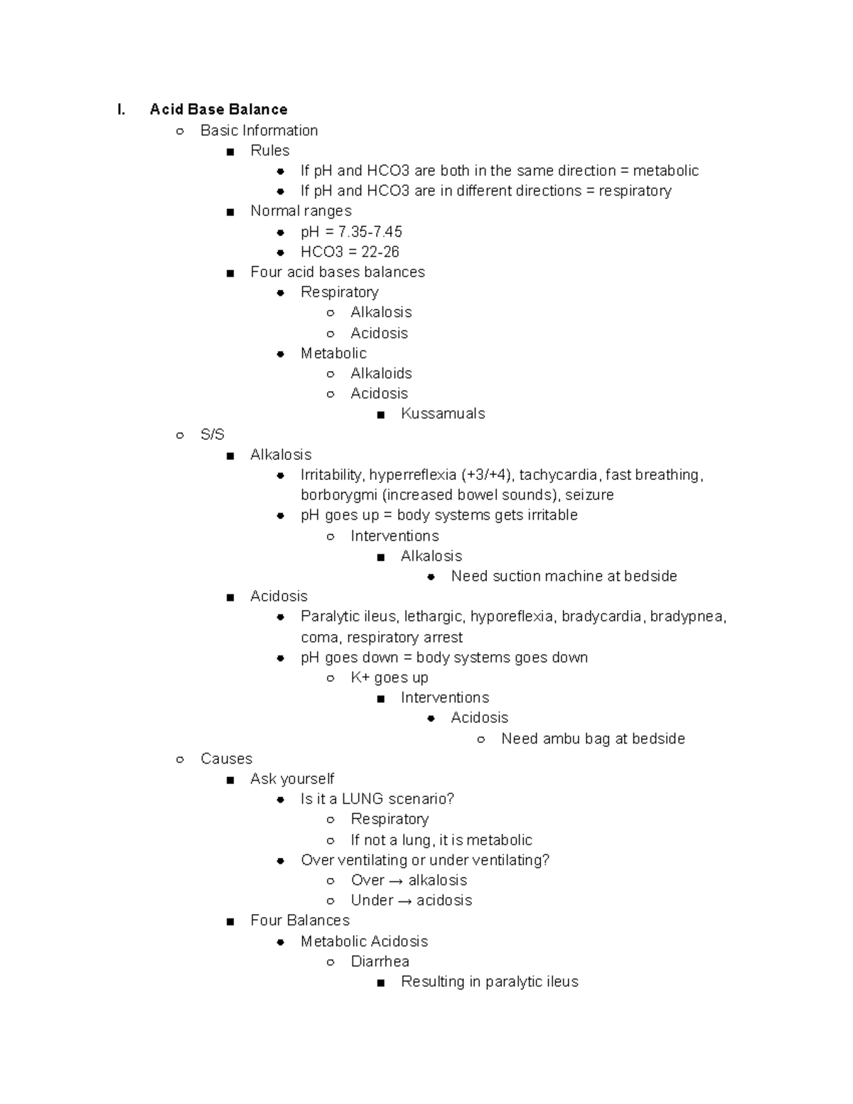 MK Acid Base Balance Mechanical Ventilation I. Acid Base Balance