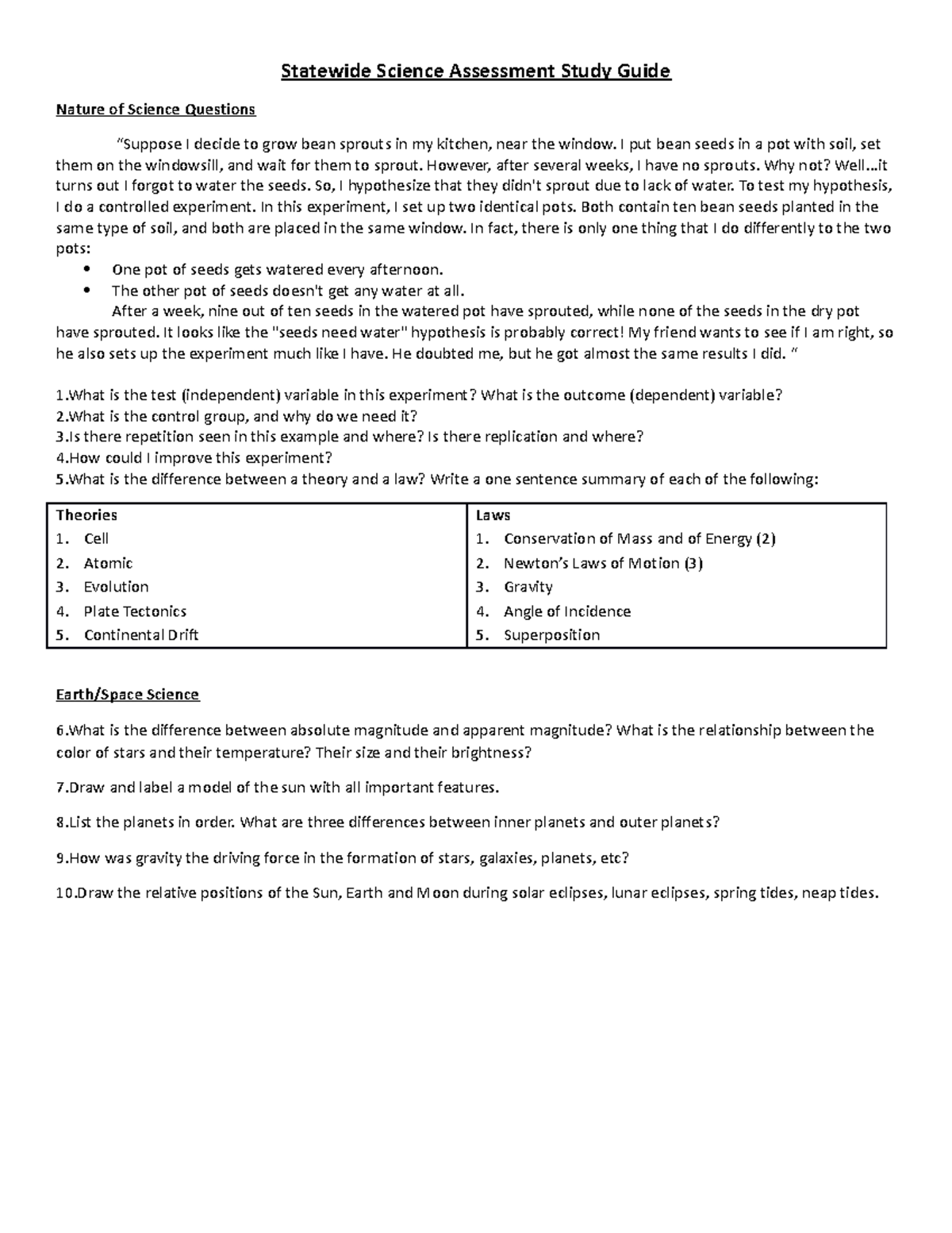 SSA Study Guide Statewide Science Assessment Study Guide Nature of Science Questions “Suppose