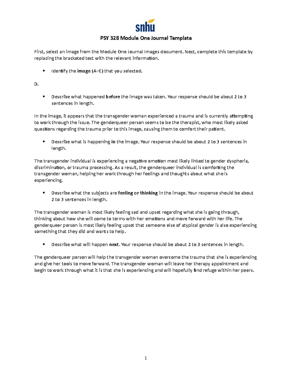 PSY 328 Module One Journal - Next, complete this template by replacing ...