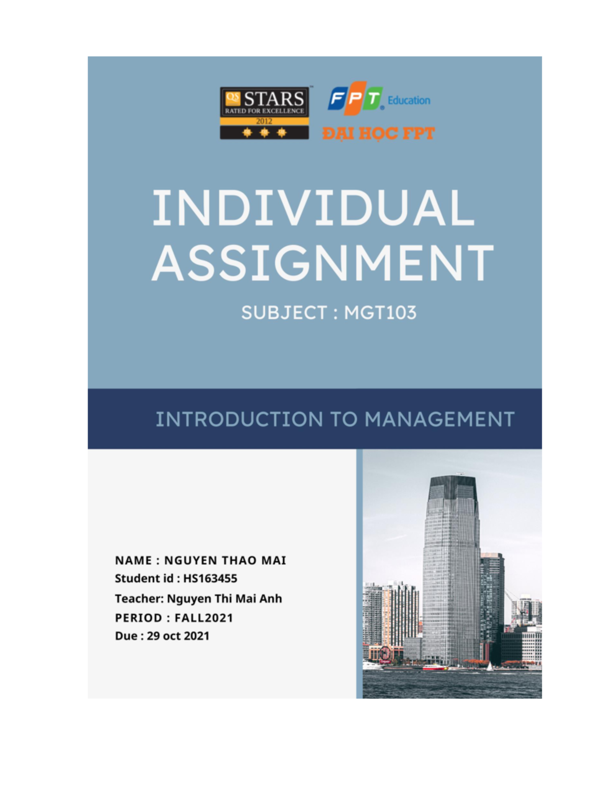 Nguyen Thao Mai - Individual Assignment - MGT103 Introduction To ...