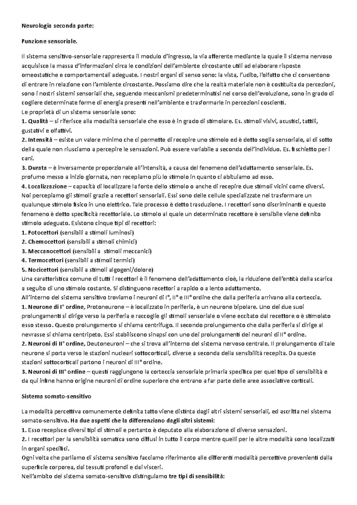 Seconda-parte-neurologia - Neurologia Seconda Parte: Funzione Sensoriale. Il Sistema - Foto 8