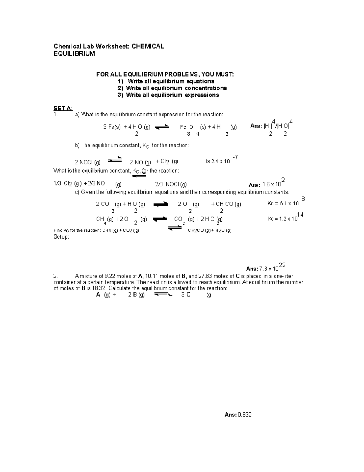 WES This is coursework for General Chemistry Lab. Answers are