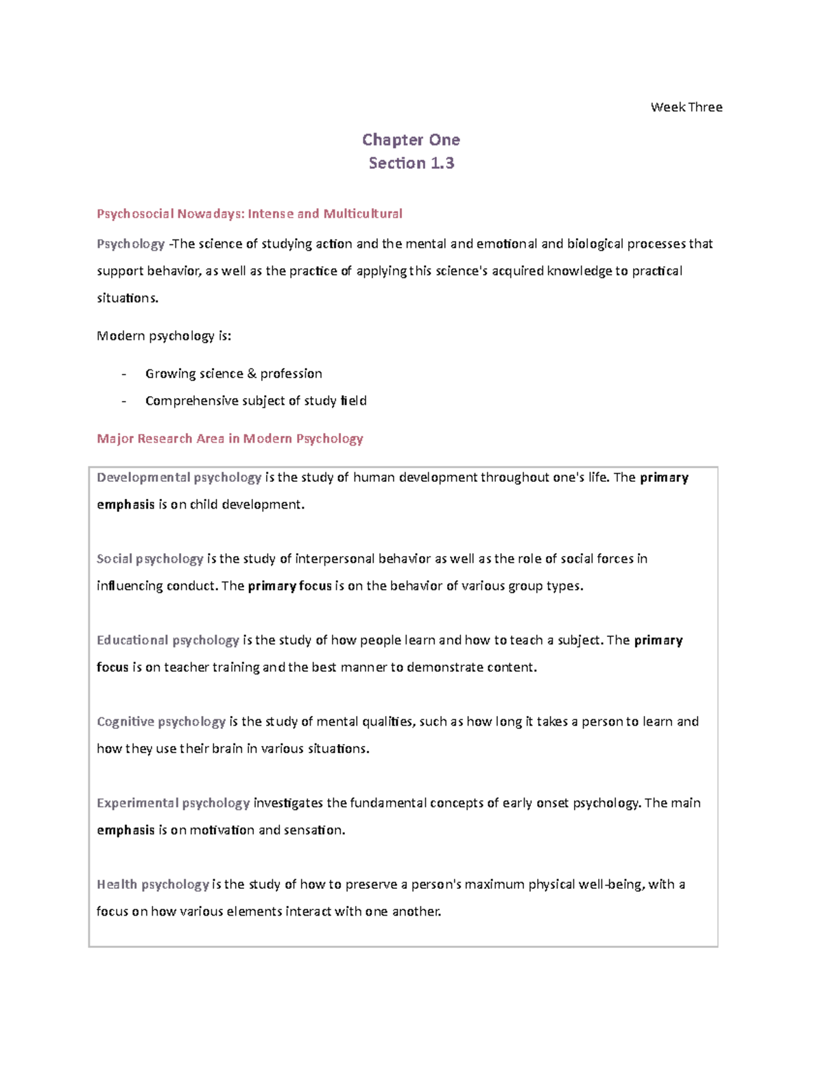 Stages of Psychology Growth Chapter 1 - Week Three Chapter One Section ...