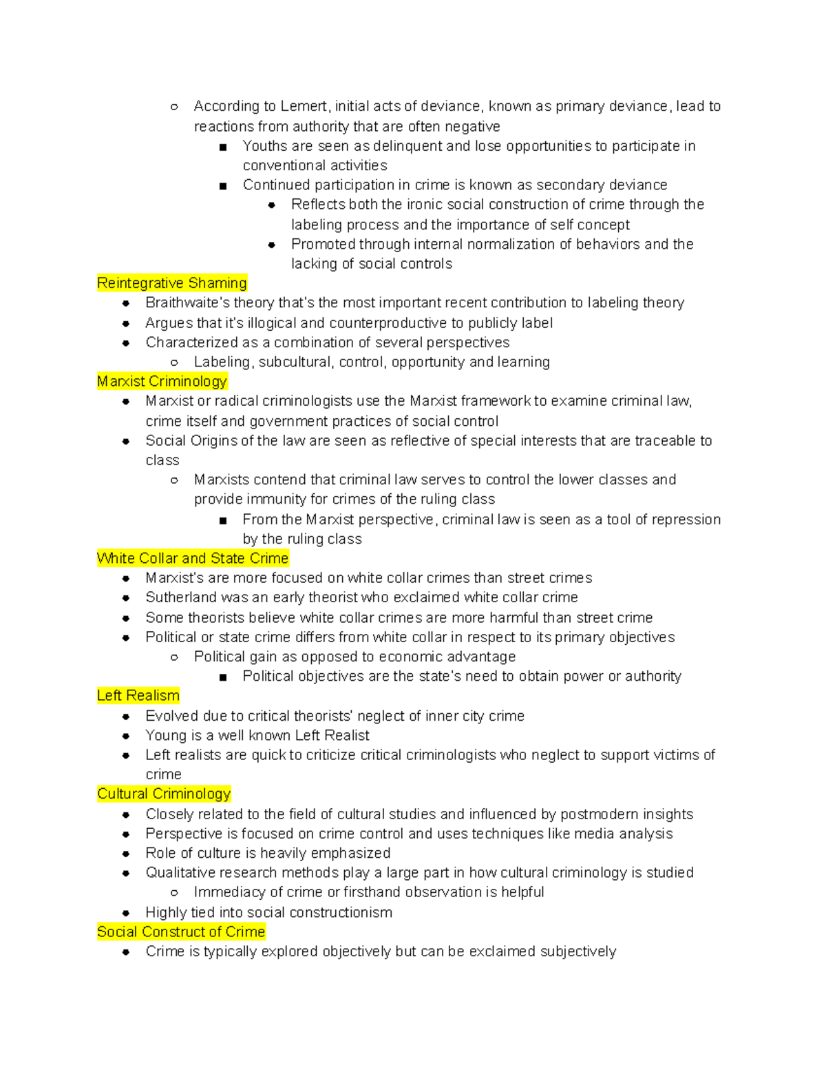 Criminological Theory Lec Notes Pt 26 - According To Lemert, Initial ...