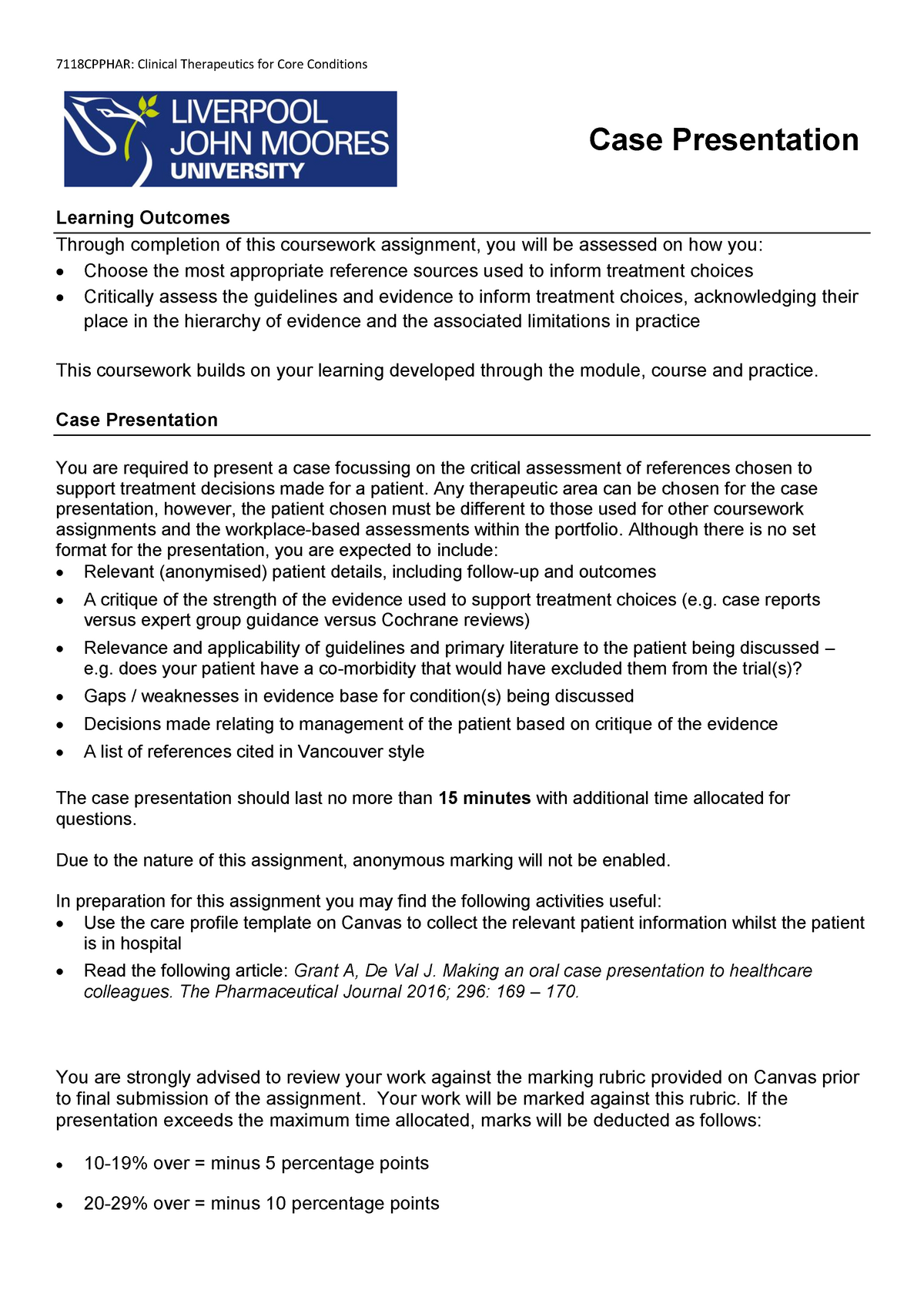 case presentation guidelines