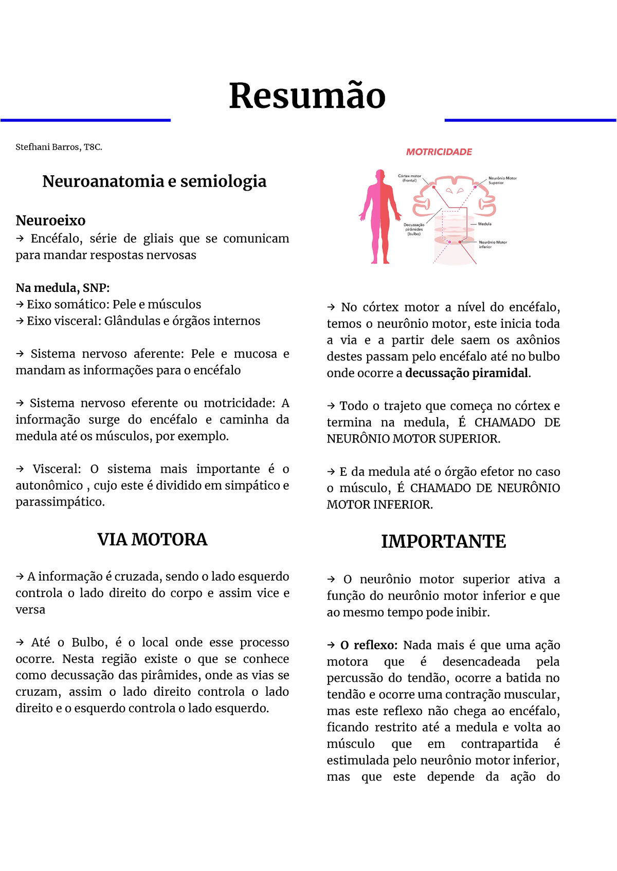 Resumão Neurologia Resumão Stefhani Barros T8c Neuroanatomia E